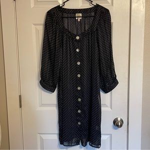 Sheer Navy Blue fig and flower Polka Dot dress. Used like New.